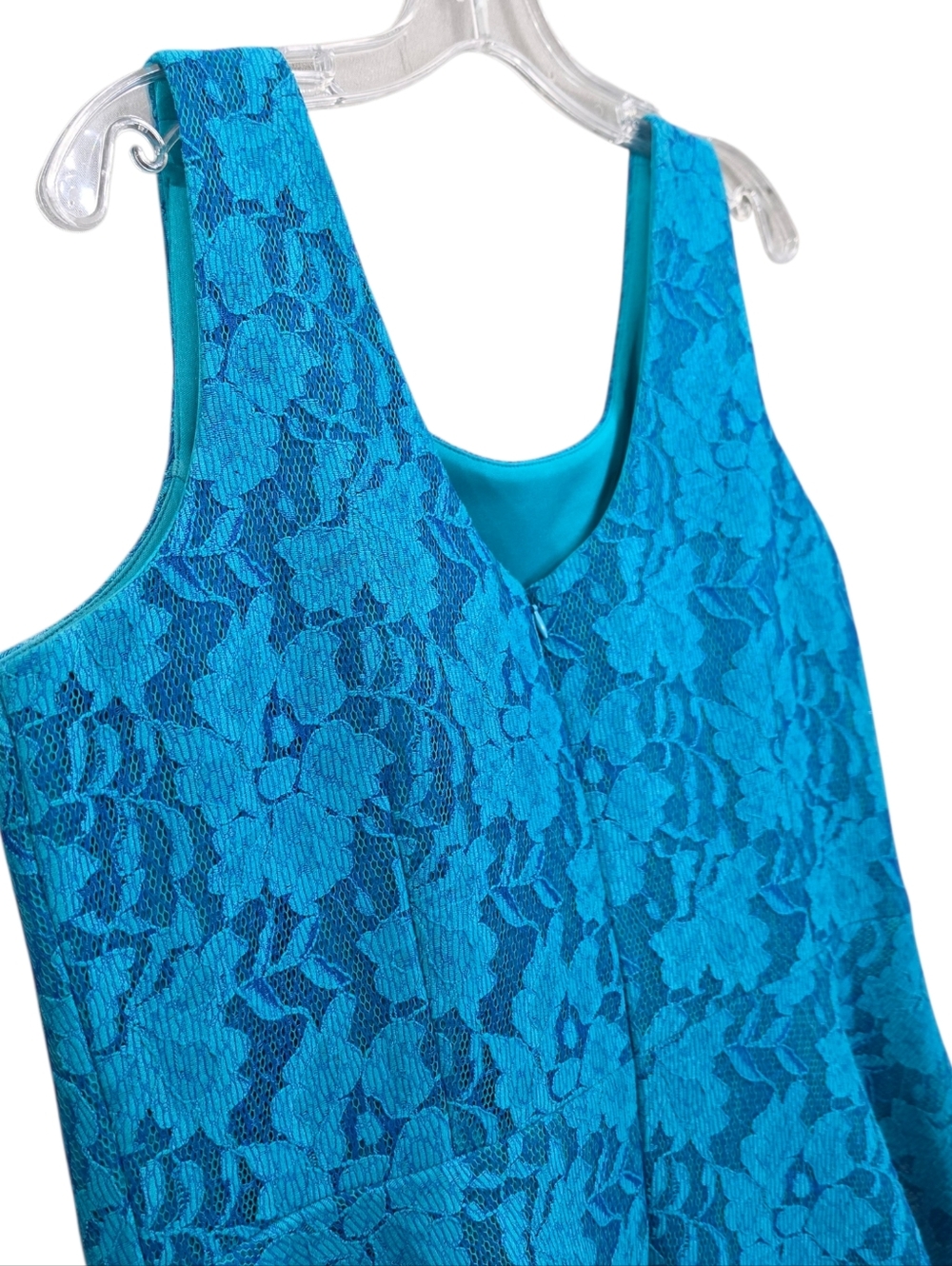 Nwot Calvin Klein Turquoise Lace Mesh Sleeveless Fit & Flare Knee Length Dress - Picture 11 of 16